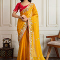 Yellow Saree with Red Blouse Designer Party Wear Silk Saree