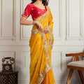 Yellow Saree with Red Blouse Designer Party Wear Silk Saree