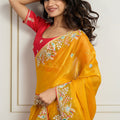 Yellow Saree with Red Blouse Designer Party Wear Silk Saree