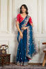 Navy Blue Saree with Red Blouse Designer Party Wear Silk Saree