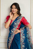 Navy Blue Saree with Red Blouse Designer Party Wear Silk Saree