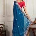 Navy Blue Saree with Red Blouse Designer Party Wear Silk Saree