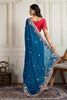 Navy Blue Saree with Red Blouse Designer Party Wear Silk Saree