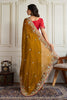 Olive Green Embroidered Silk Saree with Red Blouse
