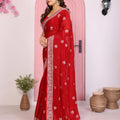 Elegant Red Embroidered Saree with Blouse Party Wear