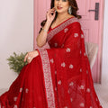 Elegant Red Embroidered Saree with Blouse Party Wear