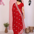 Elegant Red Embroidered Saree with Blouse Party Wear