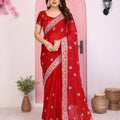 Elegant Red Embroidered Saree with Blouse Party Wear