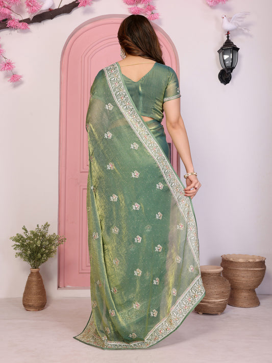 Designer Green Embroidered Saree with Blouse Party Wear