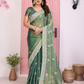 Designer Green Embroidered Saree with Blouse Party Wear 
