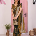 Designer Brown Embroidered Saree with Blouse Party Wear