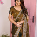Designer Brown Embroidered Saree with Blouse Party Wear