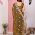 Designer Brown Embroidered Saree with Blouse Party Wear