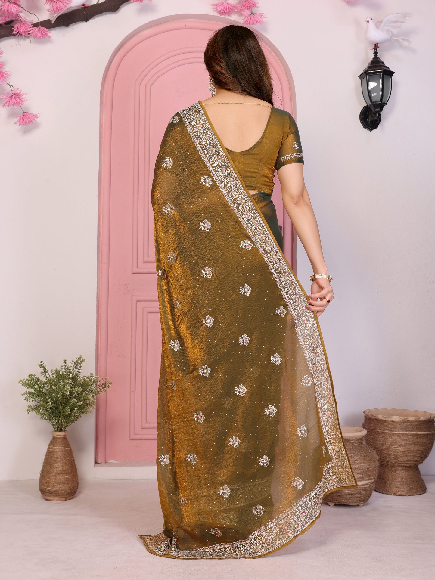 Designer Brown Embroidered Saree with Blouse Party Wear