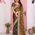 Designer Brown Embroidered Saree with Blouse Party Wear