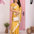 Designer Yellow Embroidered Saree with Blouse Party Wear