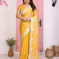 Designer Yellow Embroidered Saree with Blouse Party Wear