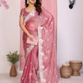 Designer Pink Embroidered Saree with Blouse Party Wear