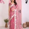 Designer Pink Embroidered Saree with Blouse Party Wear