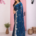 Designer Navy Blue Georgette Saree Party Wear