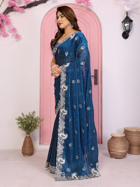 Designer Navy Blue Georgette Saree Party Wear