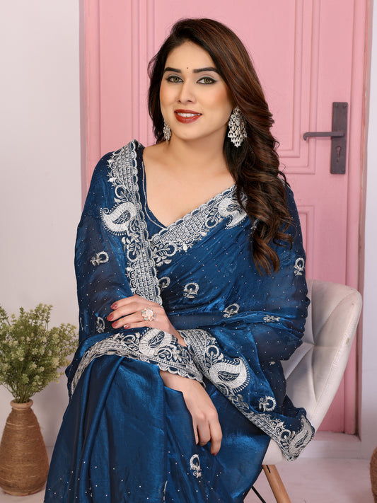 Designer Navy Blue Georgette Saree Party Wear