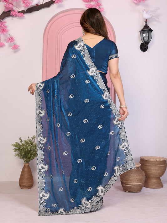 Designer Navy Blue Georgette Saree Party Wear
