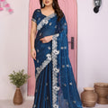Designer Navy Blue Georgette Saree Party Wear 