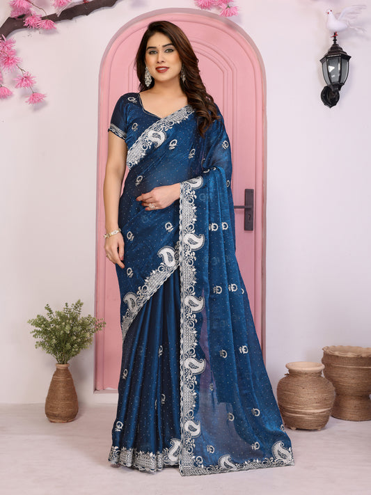Designer Navy Blue Georgette Saree Party Wear 