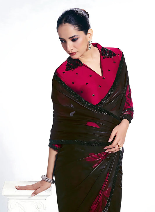 Elegant Black Maroon Saree Blouse Party Wear