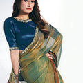 Designer Multicolor Saree with Blue Velvet Blouse Party Wear