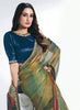 Designer Multicolor Saree with Blue Velvet Blouse Party Wear