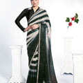 Elegant Black White Striped Saree Black Blouse Party Wear