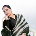 Elegant Black White Striped Saree Black Blouse Party Wear