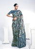 Stylish Grey Blue Saree Border and Matching Blouse Party  Wear