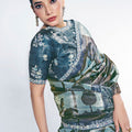 Stylish Grey Blue Saree Border and Matching Blouse Party  Wear