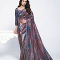 Designer Purple Saree with Matching Blouse  Elegant Party Wear