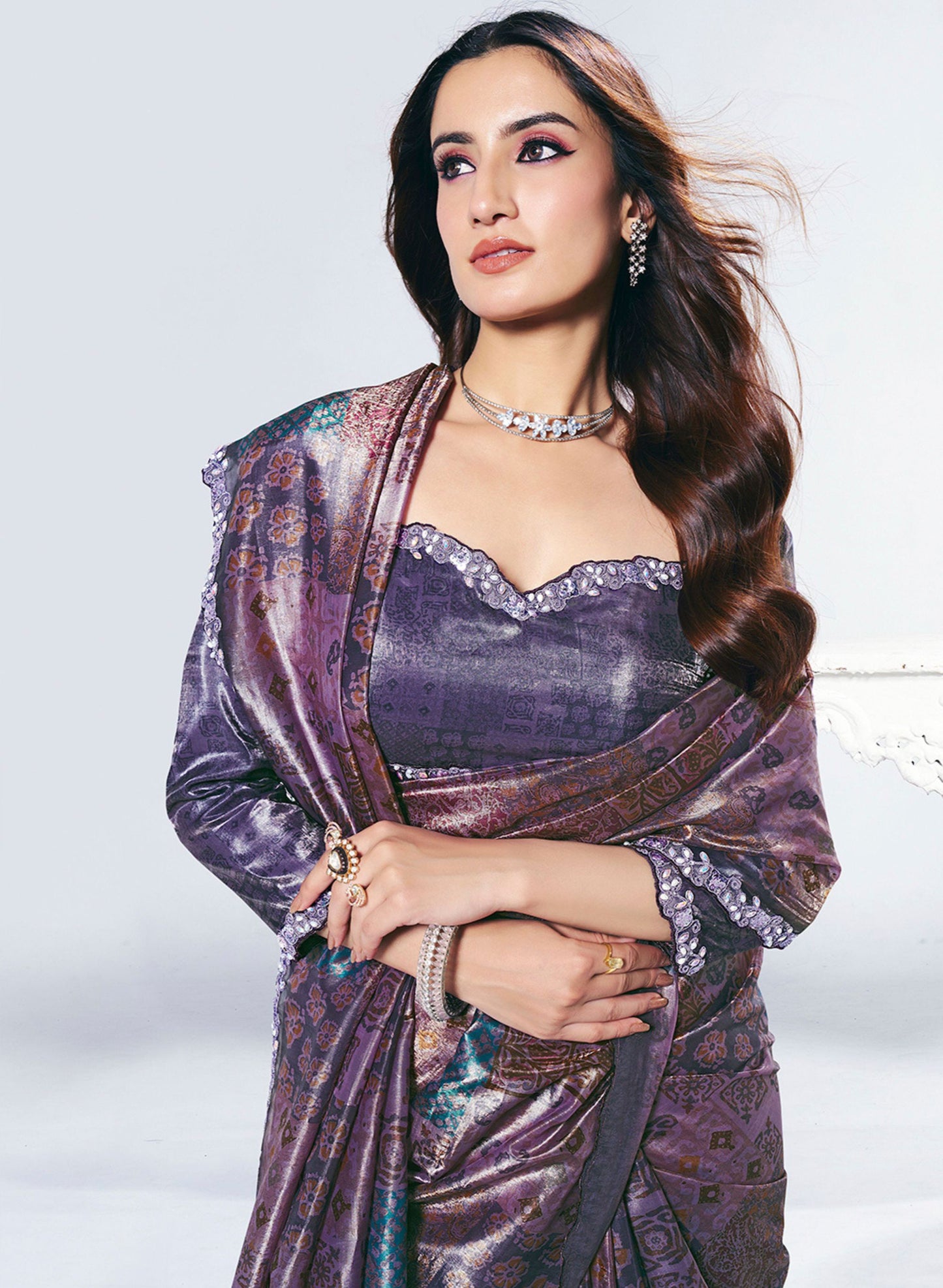Designer Purple Saree with Matching Blouse  Elegant Party Wear