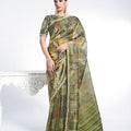 Elegant Green Saree with Designer Blouse Piece Party Wear Saree