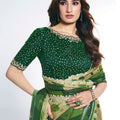 Designer Green Geometric Saree with Stylish Blouse Piece Party Wear Saree