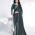 Elegant Teal Blue Saree Blouse Piece Party Wear Saree