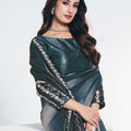 Elegant Teal Blue Saree Blouse Piece Party Wear Saree