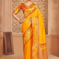 Traditional Yellow Banarasi Silk Saree Blouse Piece