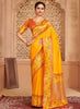 Traditional Yellow Banarasi Silk Saree Blouse Piece