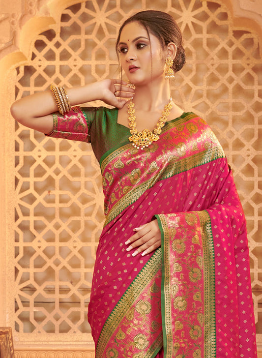 Designer Pink Banarasi Silk Saree  Rich Pallu