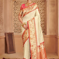Elegant Cream Banarasi Silk Saree Festive Wear
