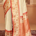 Elegant Cream Banarasi Silk Saree Festive Wear