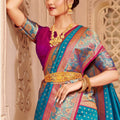 Teal Blue Banarasi Silk Saree Blouse Piece Traditional