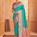 Turquoise Banarasi Silk Saree Blouse Piece Elegant
