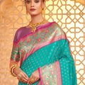 Turquoise Banarasi Silk Saree Blouse Piece Elegant